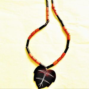 NEW Pendant  Necklace Hand made bought beads brown orange 17" DISCOUNT SHIPPING